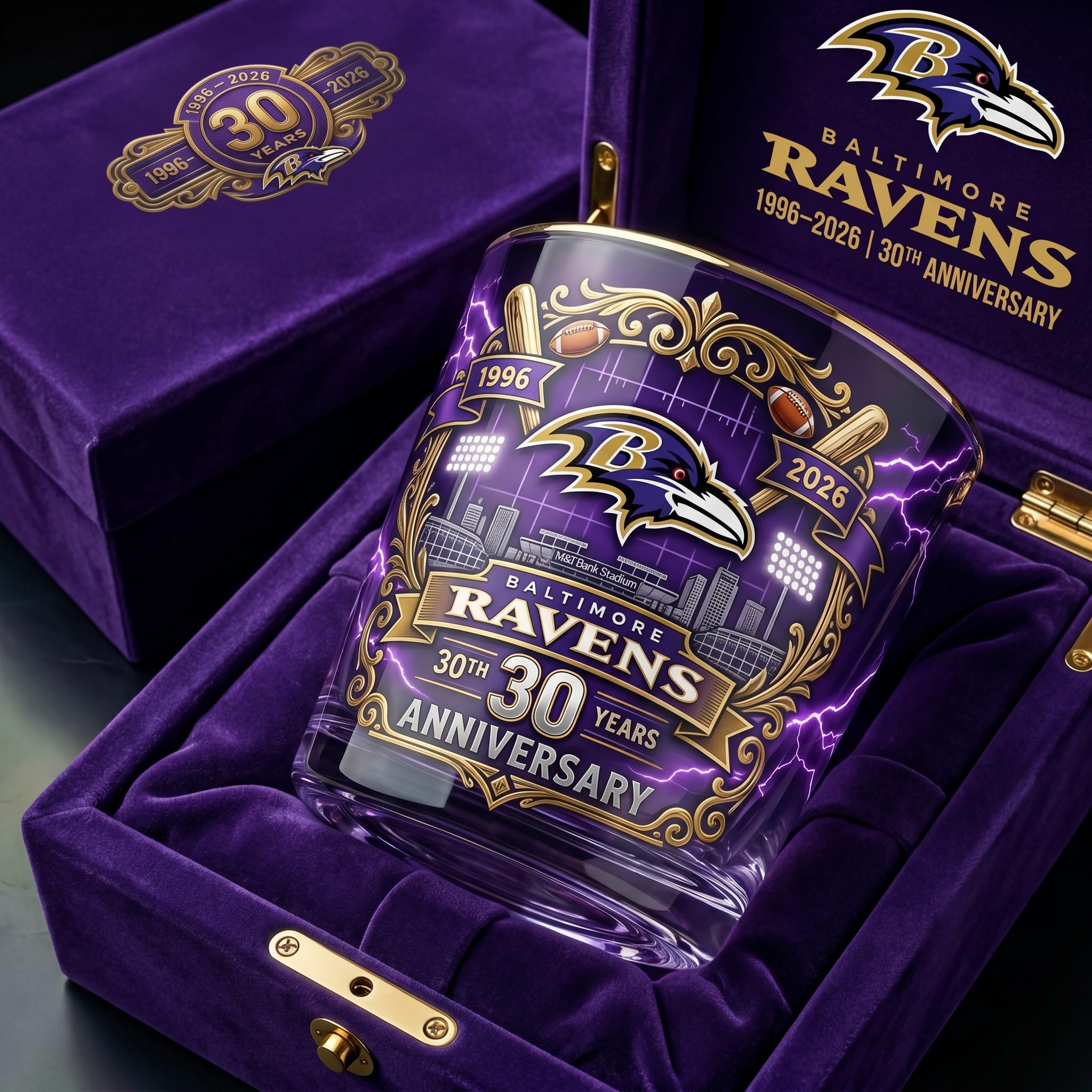 Baltimore Ravens 30th Anniversary Whiskey Glass