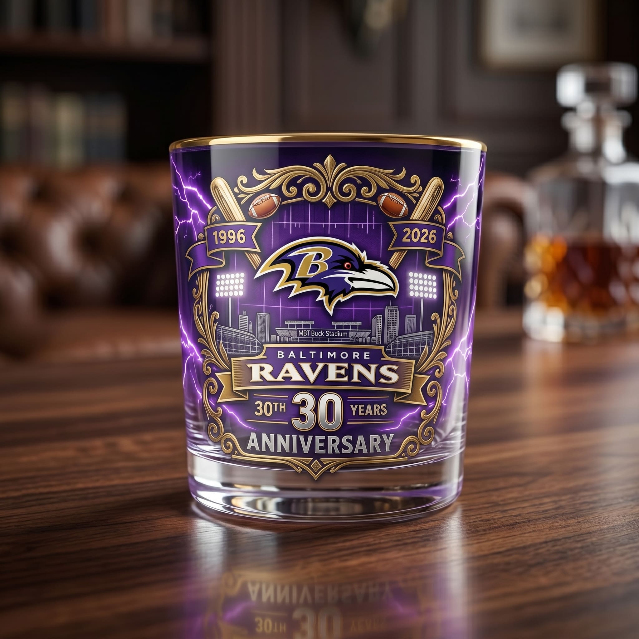 Baltimore Ravens 30th Anniversary Whiskey Glass - Image 2