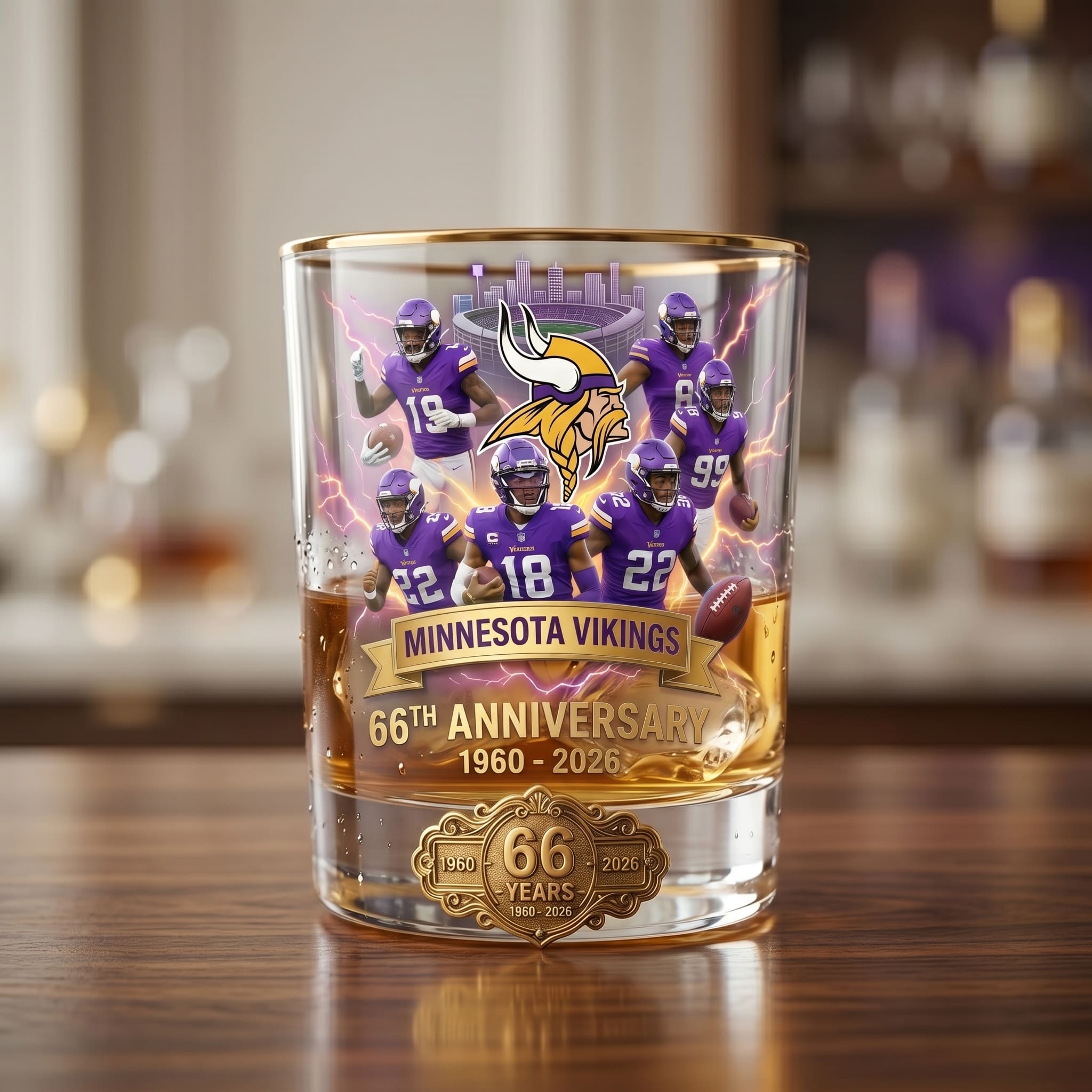 Minnesota Vikings 66th Anniversary 1960-2026 Whiskey Glass - Image 2