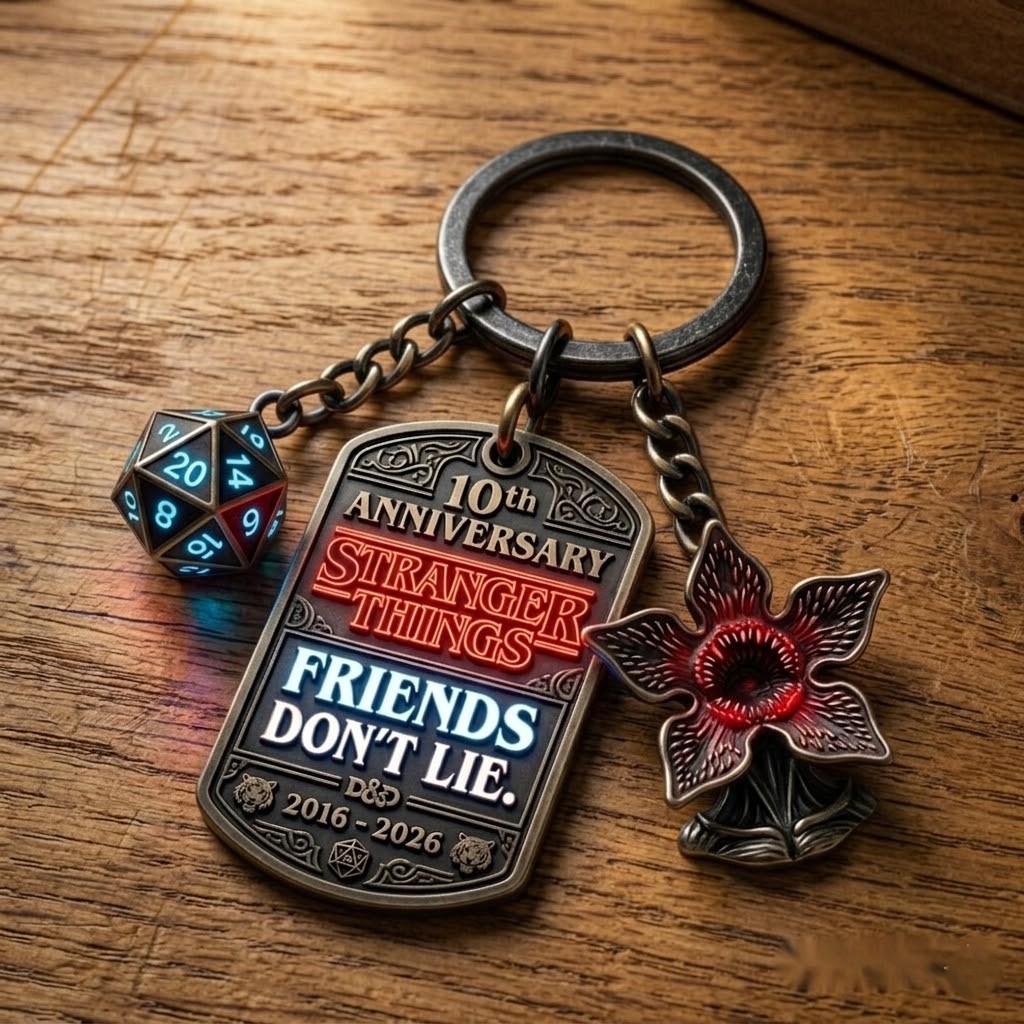 Stranger Things 10th Anniversary Friends Don’t Lie D&D Keychain