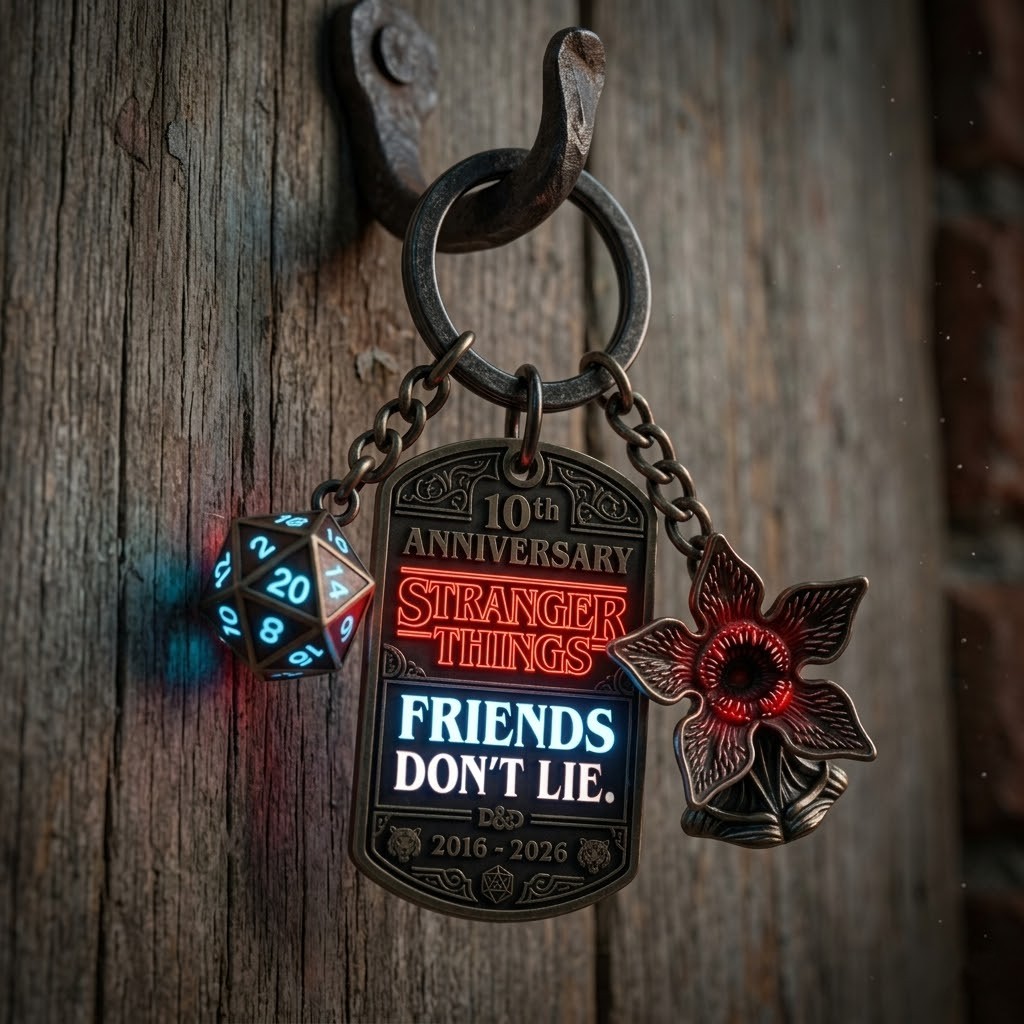 Stranger Things 10th Anniversary Friends Don’t Lie D&D Keychain - Image 2