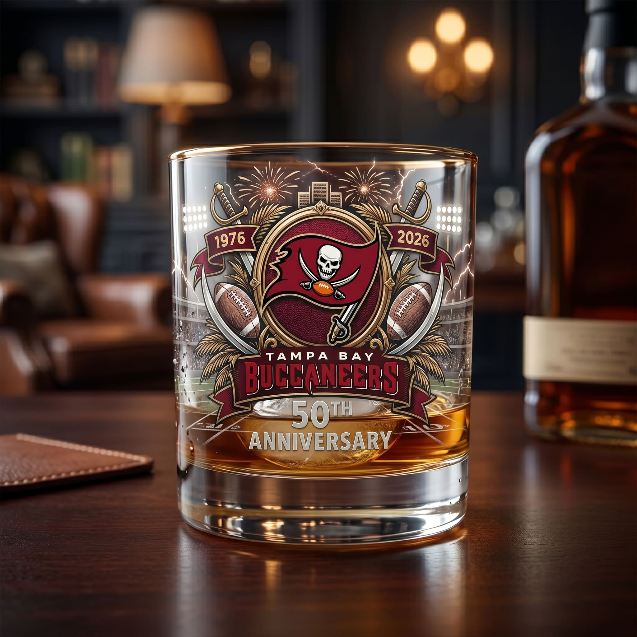 Tampa Bay Buccaneers 50th Anniversary 1976-2026 Whiskey Glass - Image 2