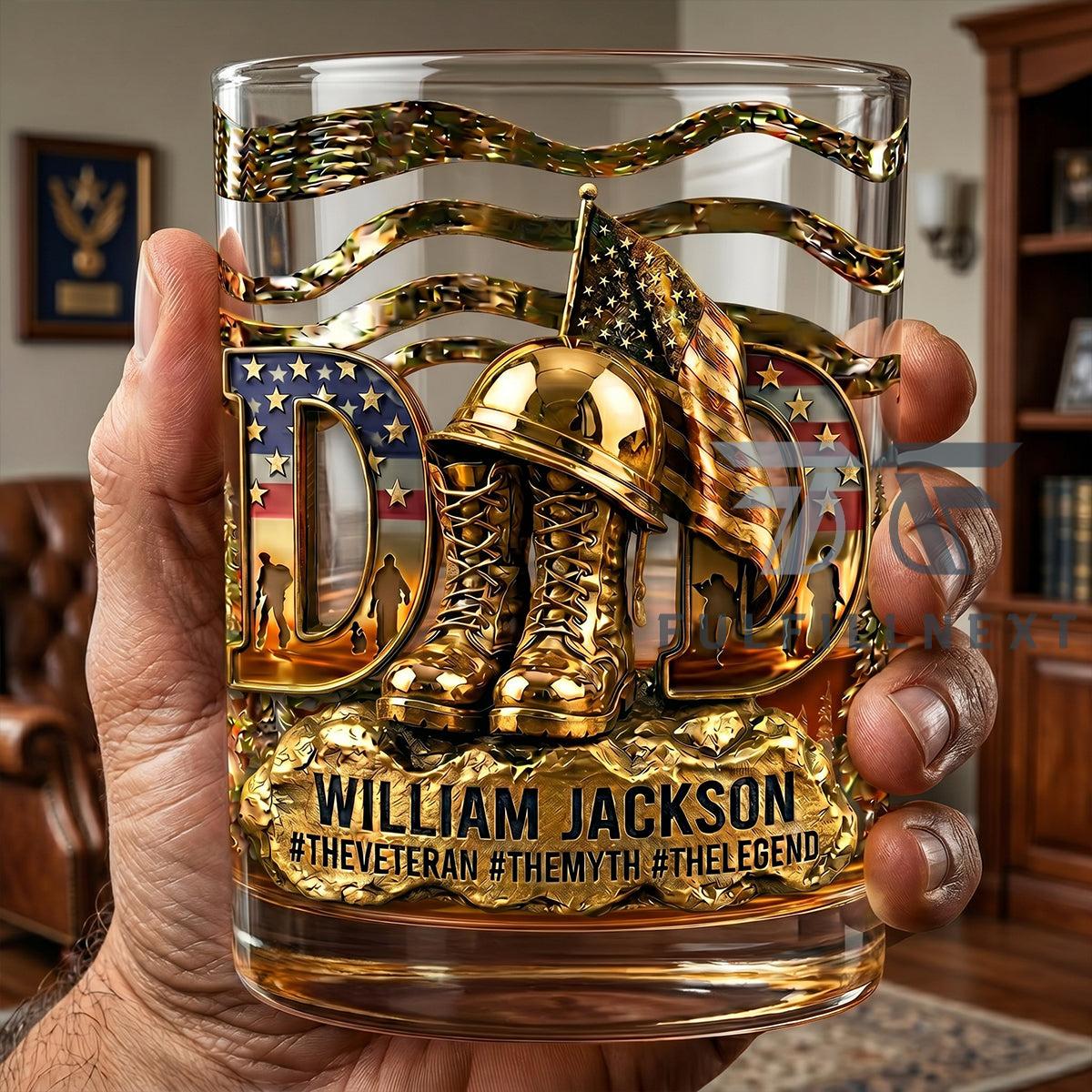 Dad William Jackson Veteran The Myth The Legend Military Whiskey Glass - Image 2