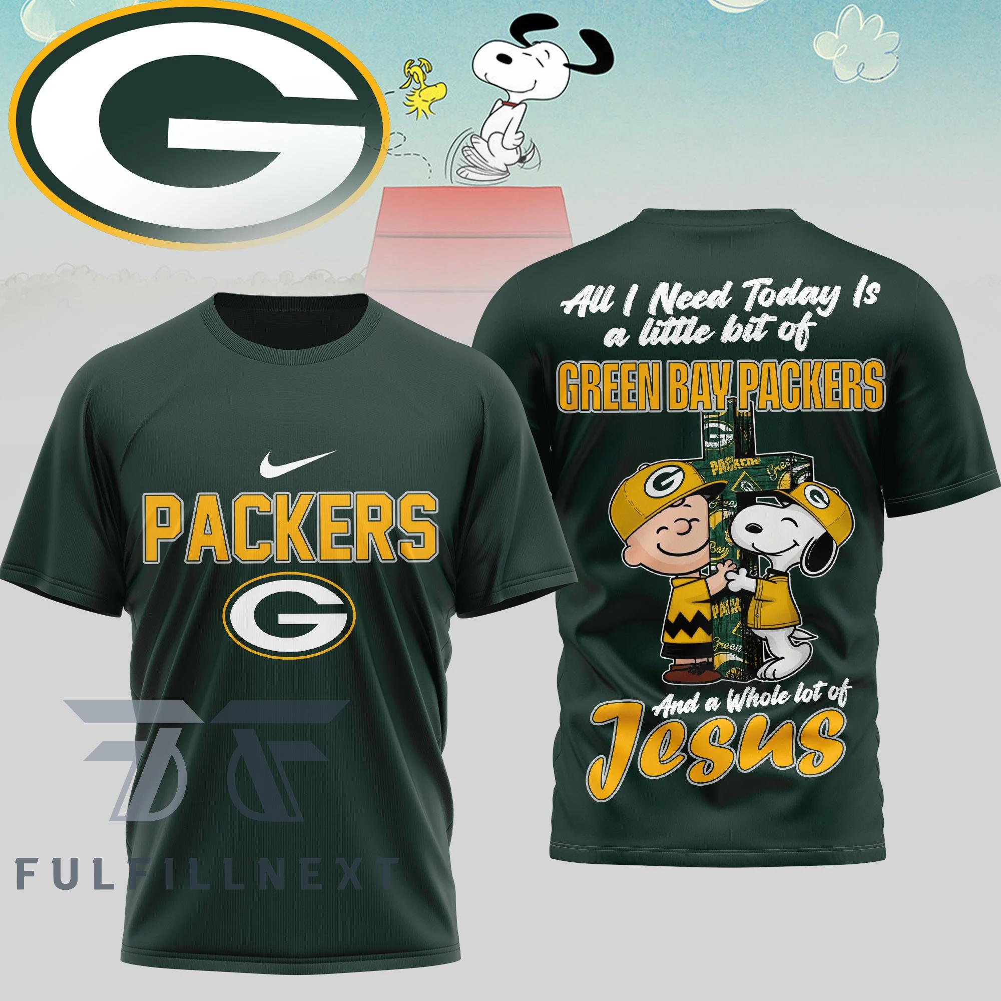 Green Bay Packers Peanuts Charlie Brown Snoopy T-Shirt - Image 3