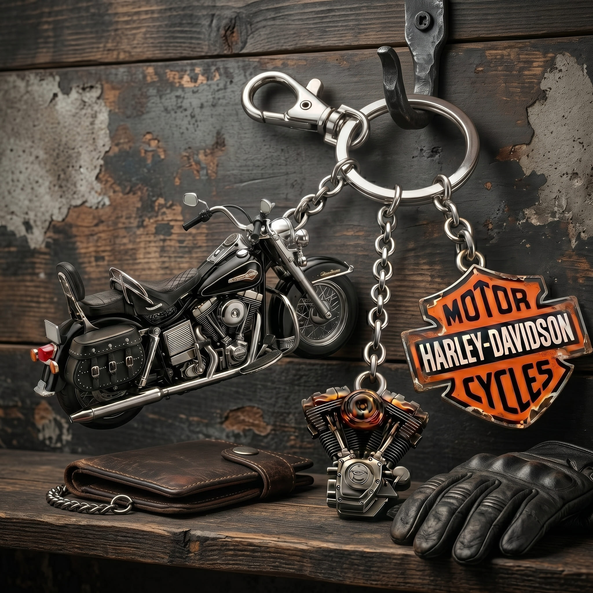 Harley Davidson Motorcycle Engine Keychain Gift Set - Image 2