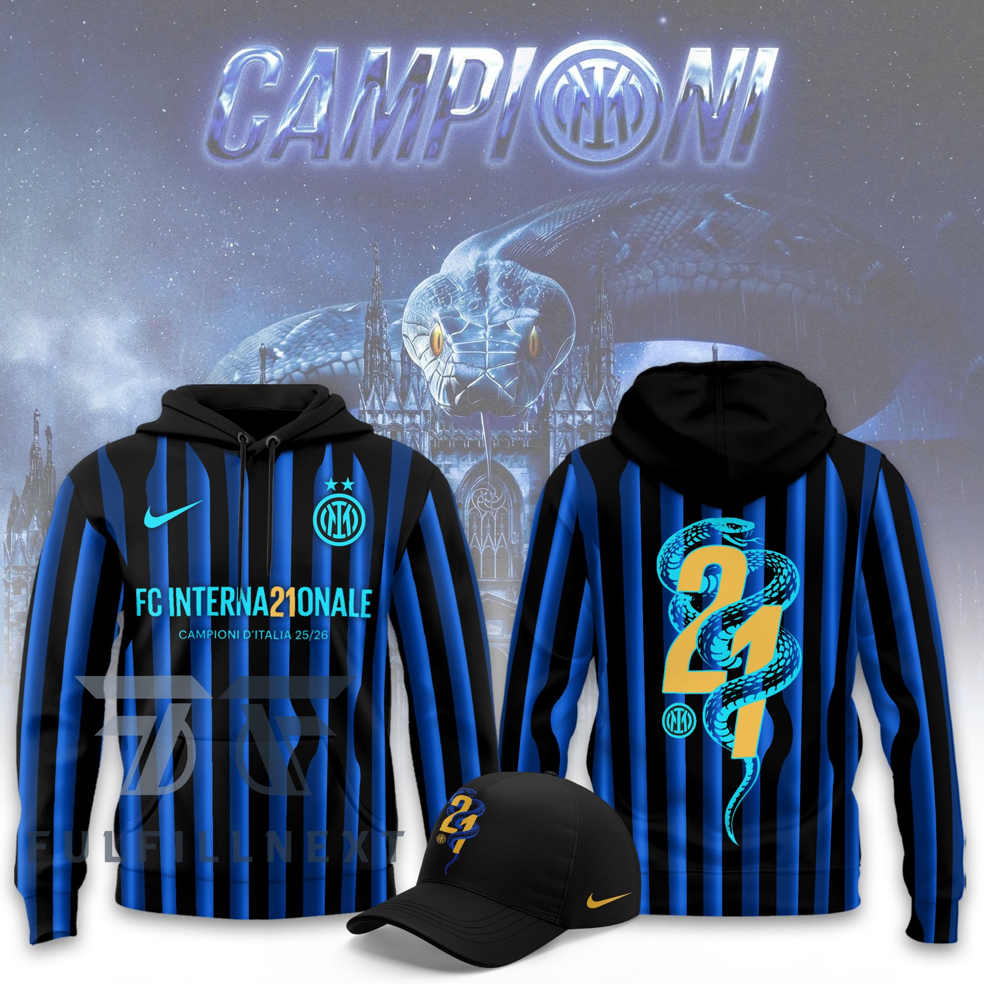 Inter Campioni D'italia 2025 2026 3D Hoodie