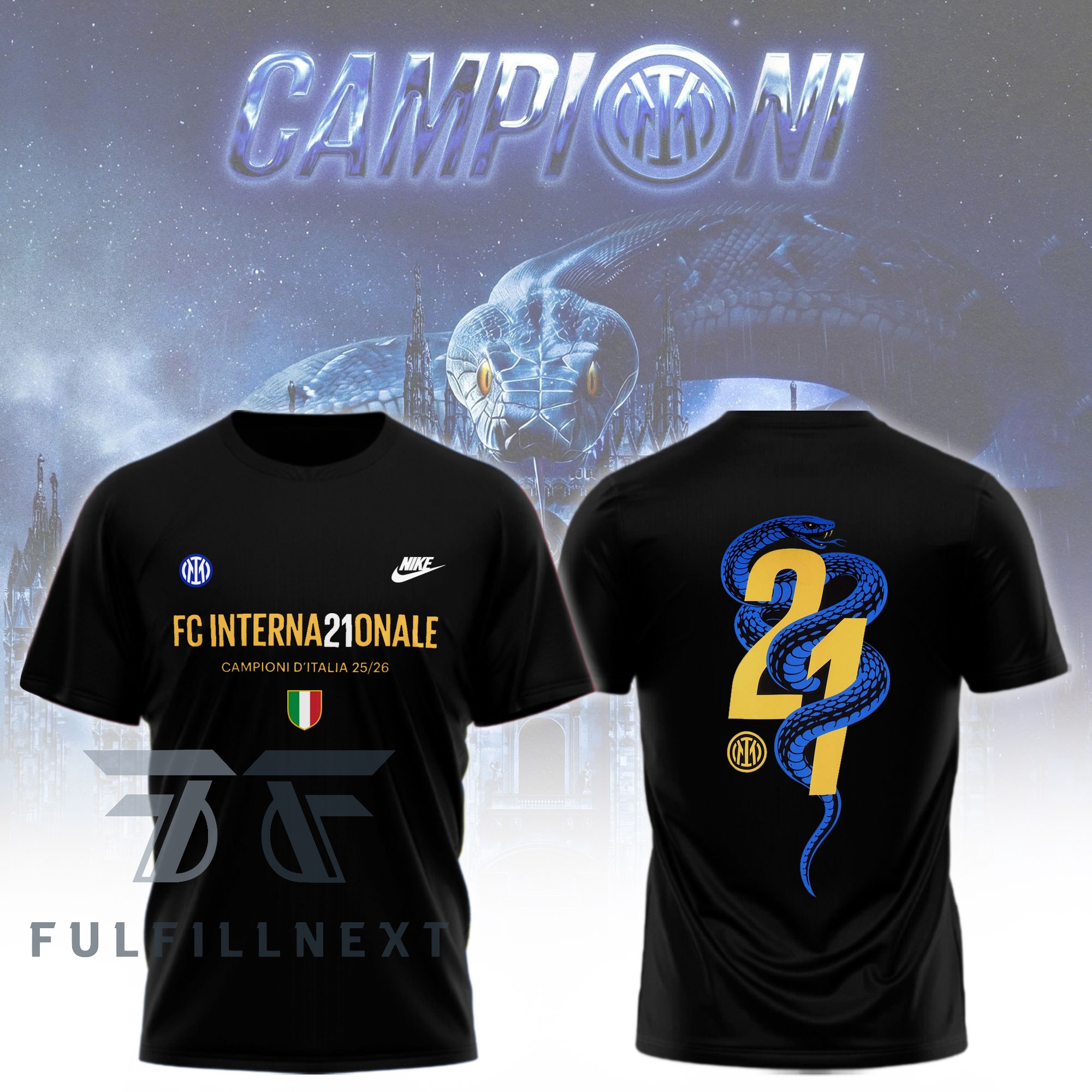 Inter Campioni D'italia 2025 2026 3D T-Shirt - Image 2