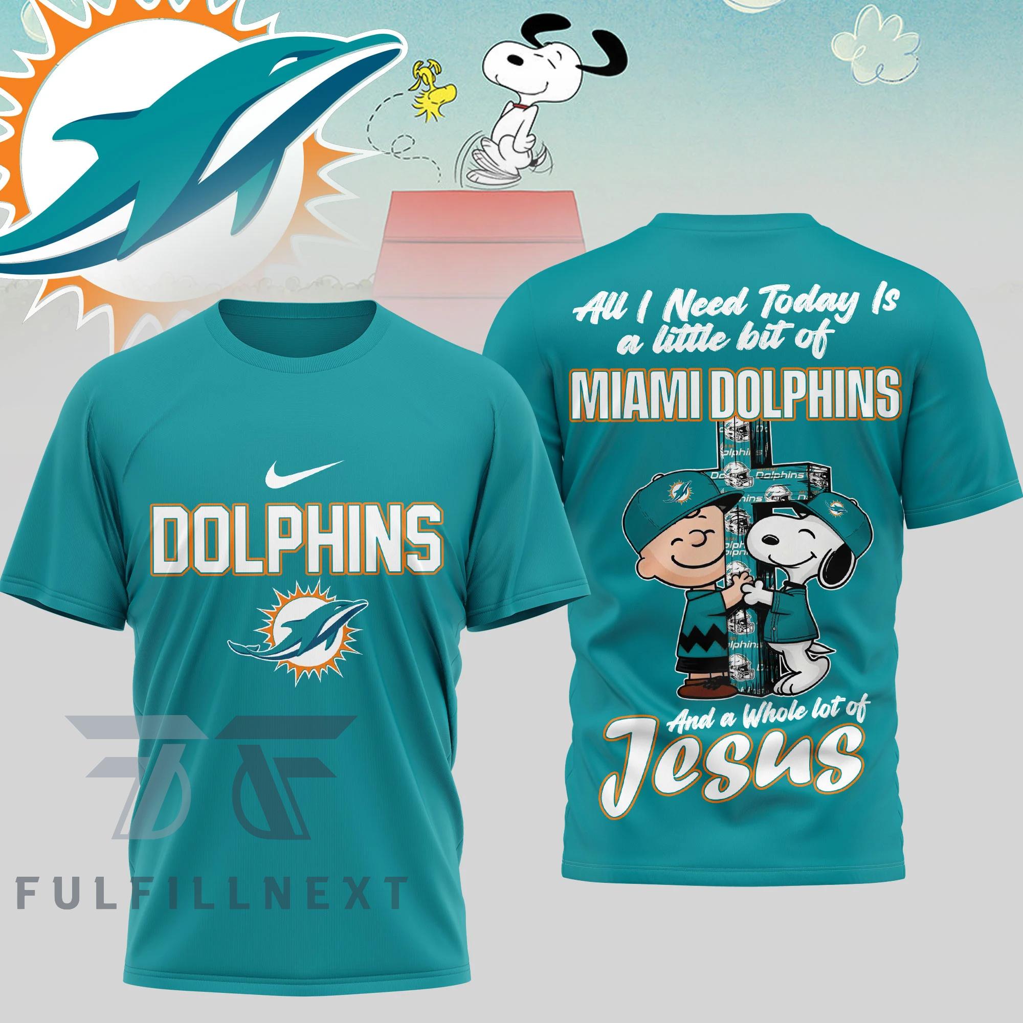 Miami Dolphins Peanuts Charlie Brown Snoopy T-Shirt - Image 3