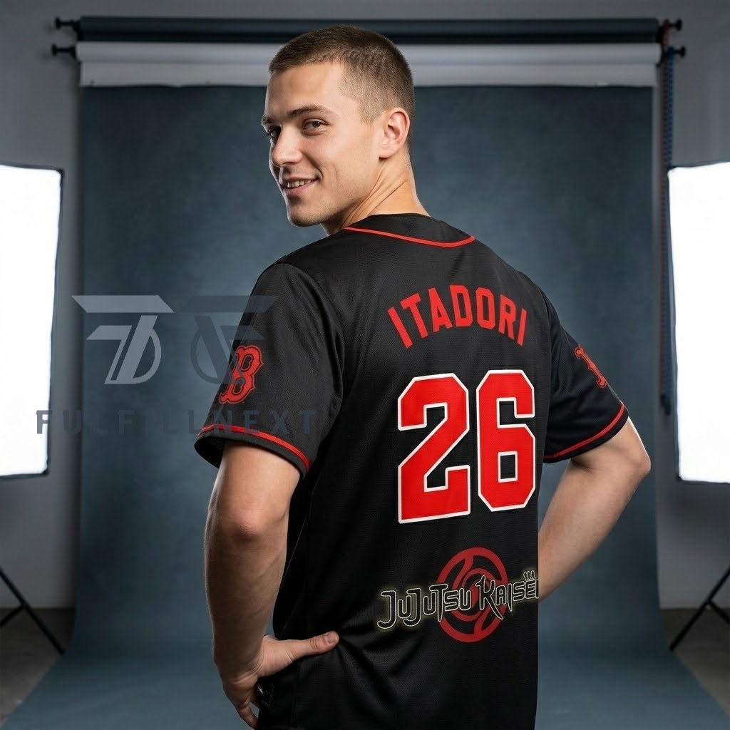 MLB All Team x Jujutsu Kaisen Night Itadori 26 Baseball Jersey - Image 3