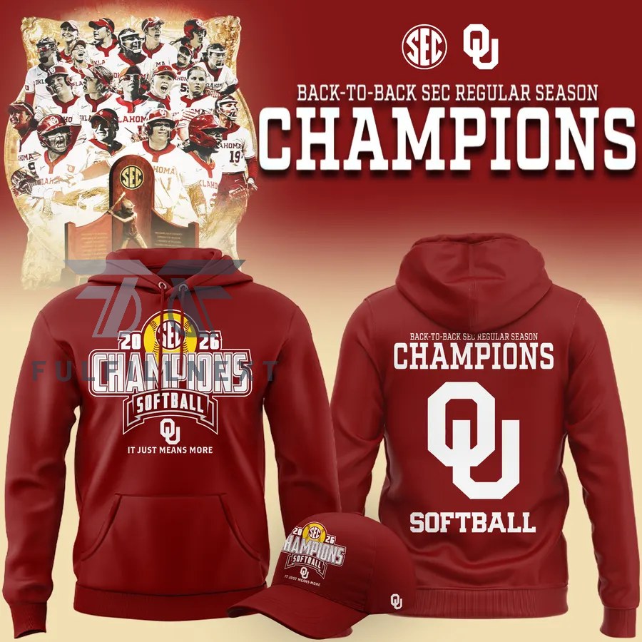 Oklahoma Sooners Back-to-Back SEC Regular Season 2026 Softball Champions Hoodie