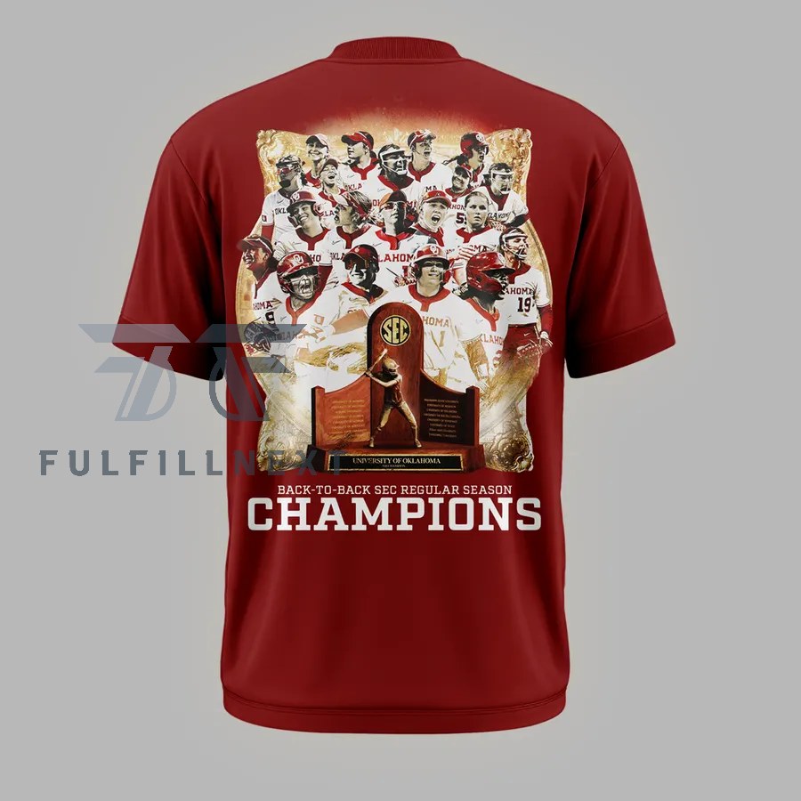 Oklahoma Sooners Back-to-Back SEC Regular Season Softball Champions 2026 T-Shirt - Image 3