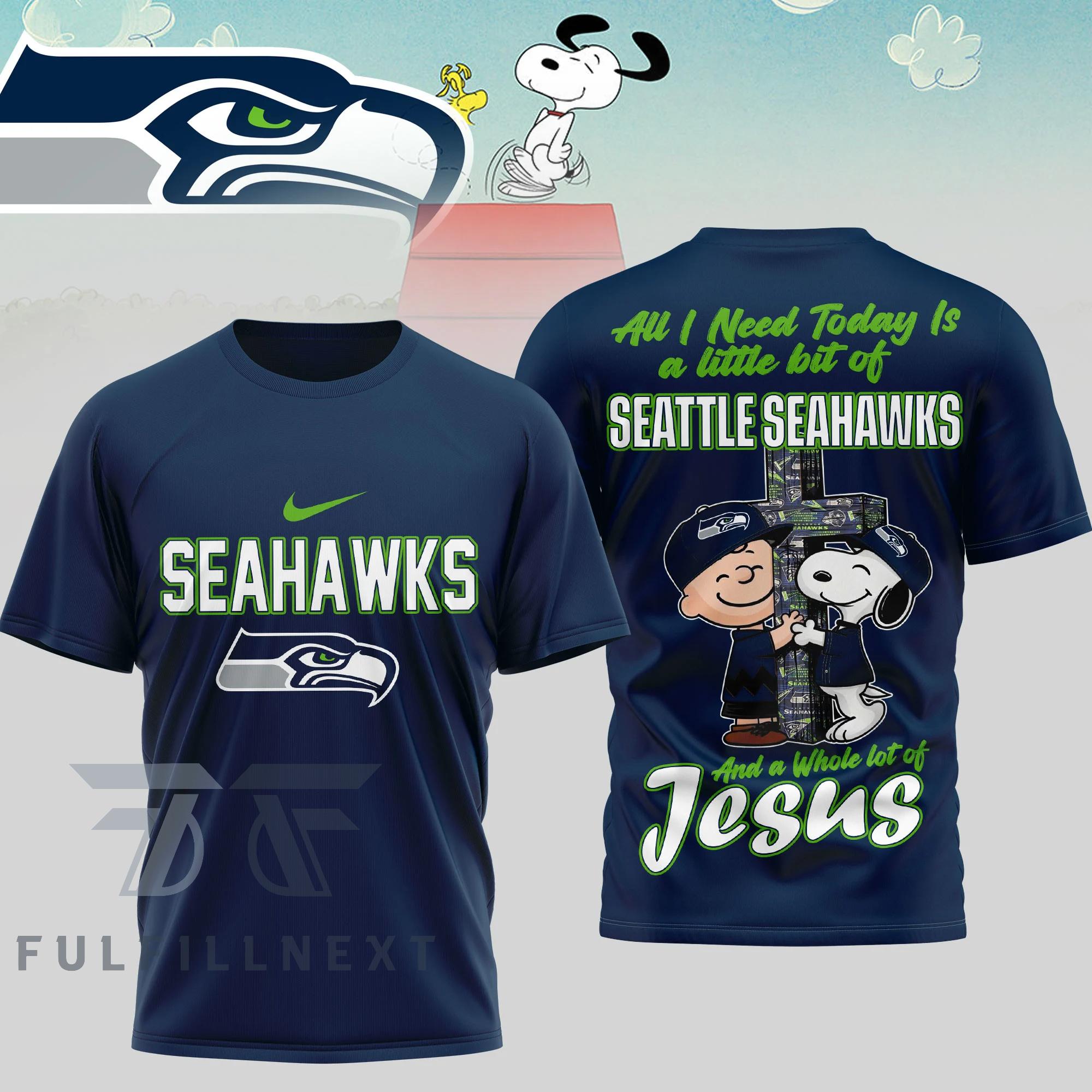 Seattle Seahawks Peanuts Charlie Brown Snoopy T-Shirt - Image 3