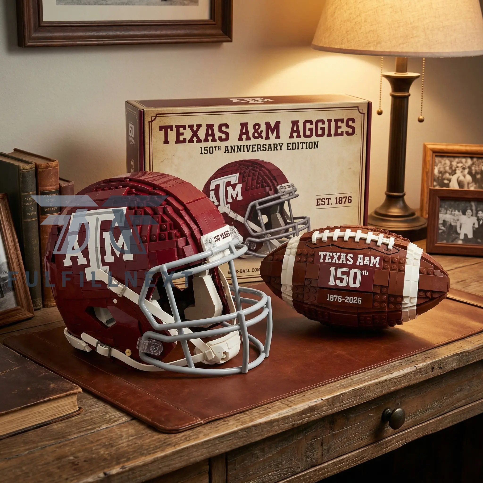 Texas A&M Aggies 150th Anniversary Football Helmet and Football Building Bricks Set