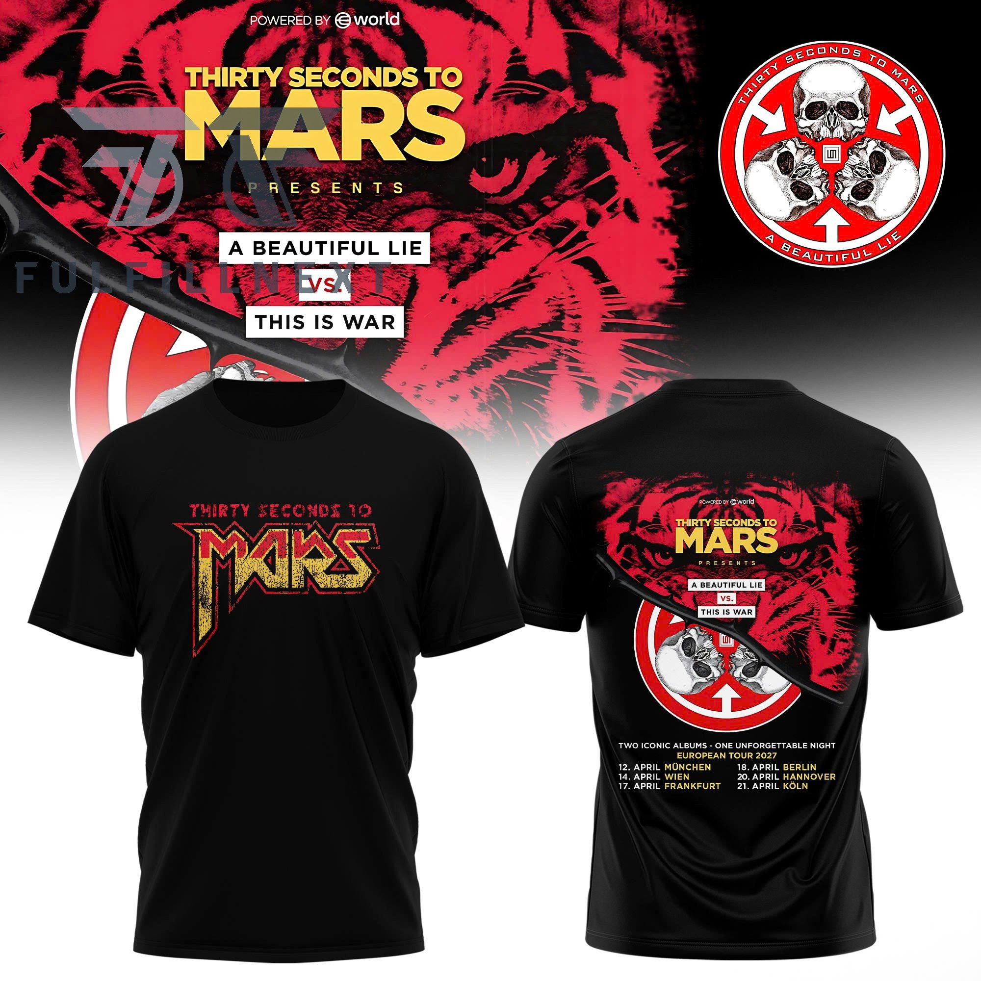 Thirty Seconds to Mars A Beautiful Lie vs This Is War European Tour 2027 T-Shirt