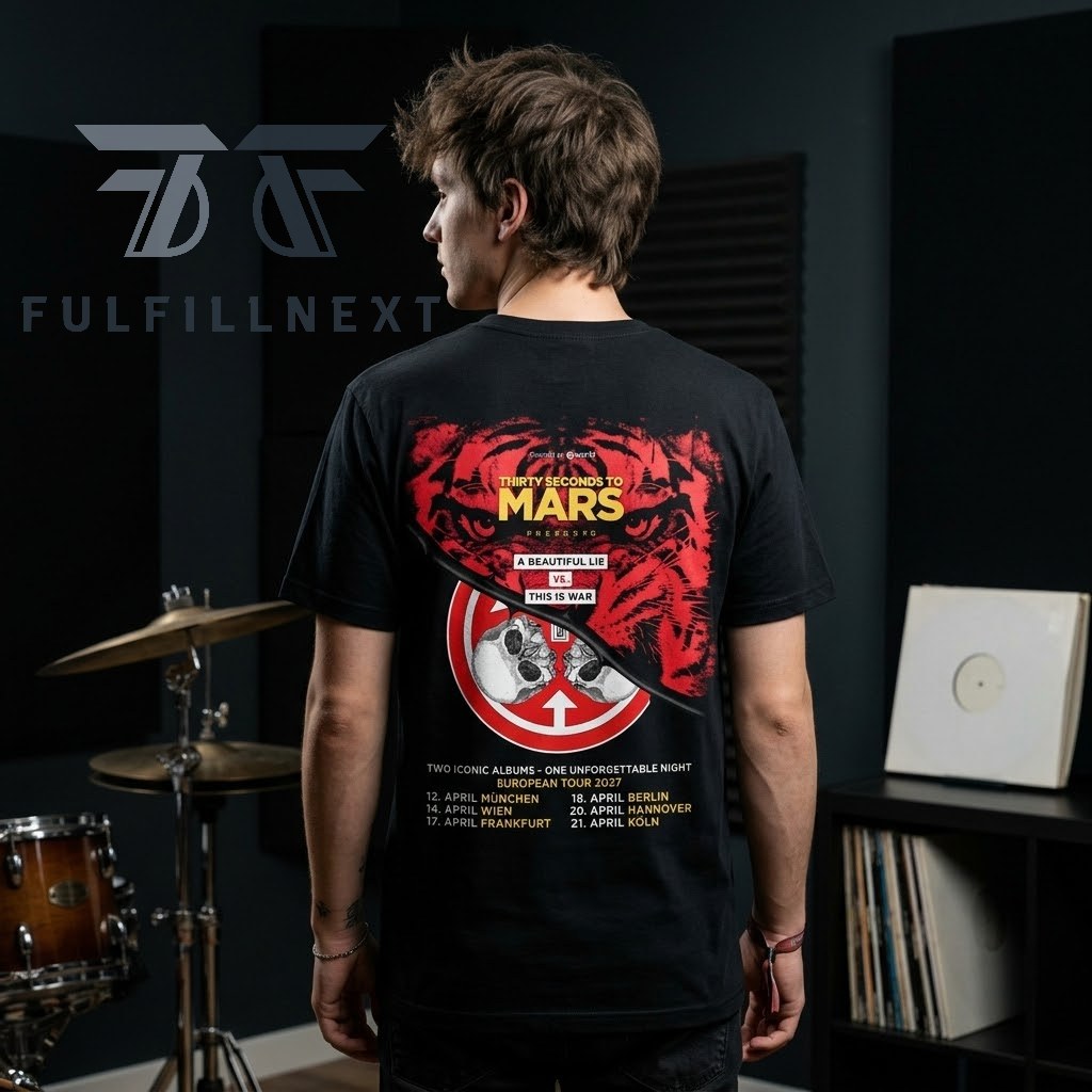 Thirty Seconds to Mars A Beautiful Lie vs This Is War European Tour 2027 T-Shirt - Image 3